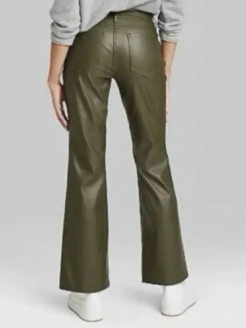 Wild Fable Women's Size 2 Low-Rise Flare Pant Olive Green Vegan Leather Pockets